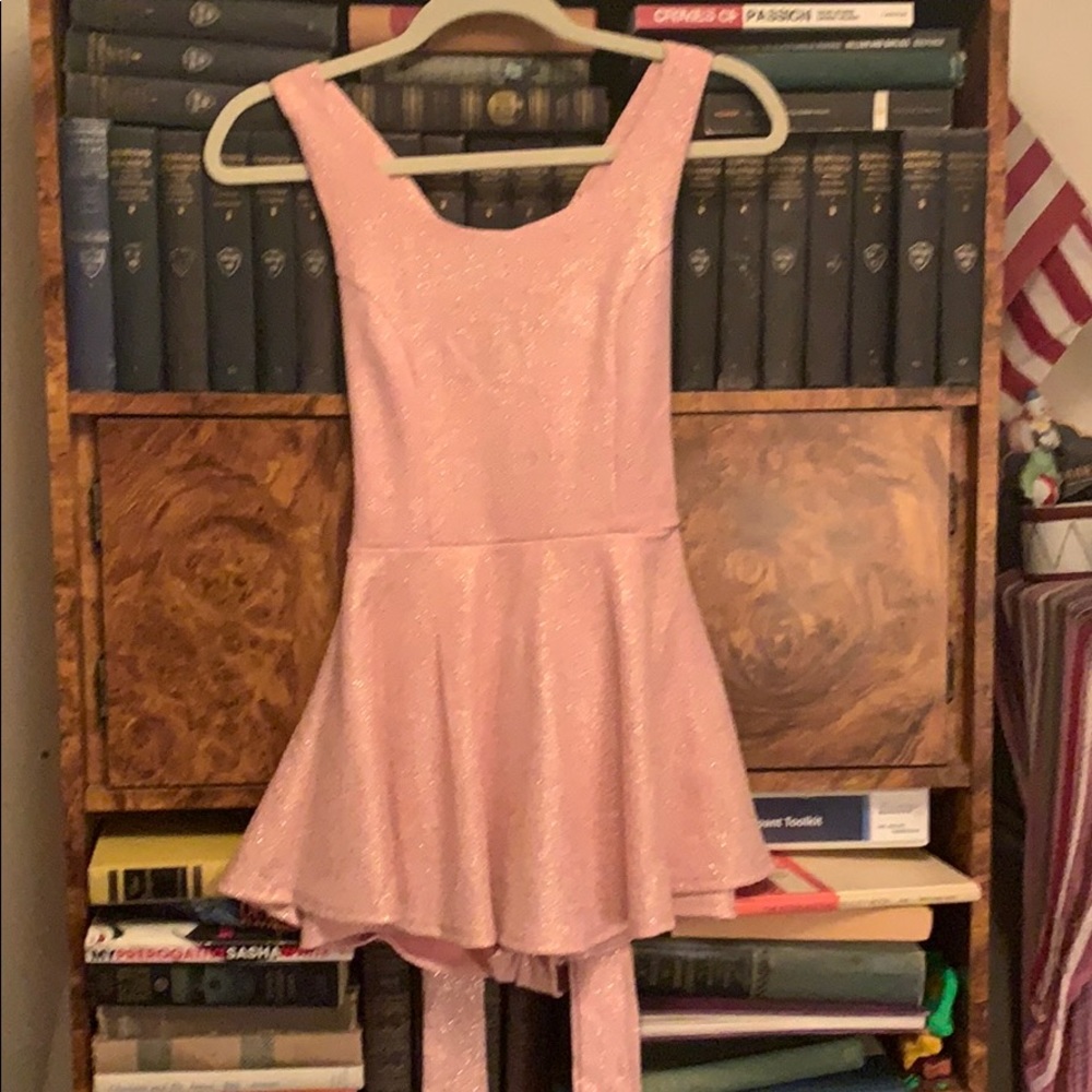 S Blush Pink and Gold Cross Back Skirted Romper